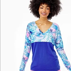 Lilly Pulitzer Finn v-neck top in saltwater blue